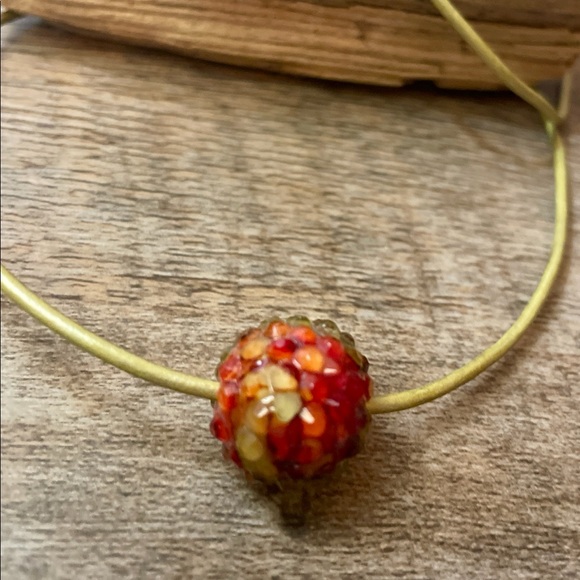 ✨ Red & Gold Pave Ball on Light Green Pearlized Genuine Leather ✨ - Picture 2 of 2